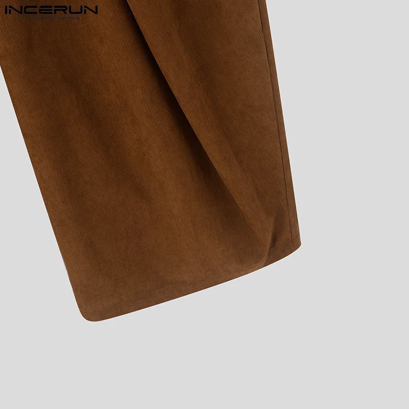 INCERUN American Commuting Men Long Loose Pants 2024 Handsome Boy High Waist Solid Color Trousers Fold Cross Wide Leg Bottoms