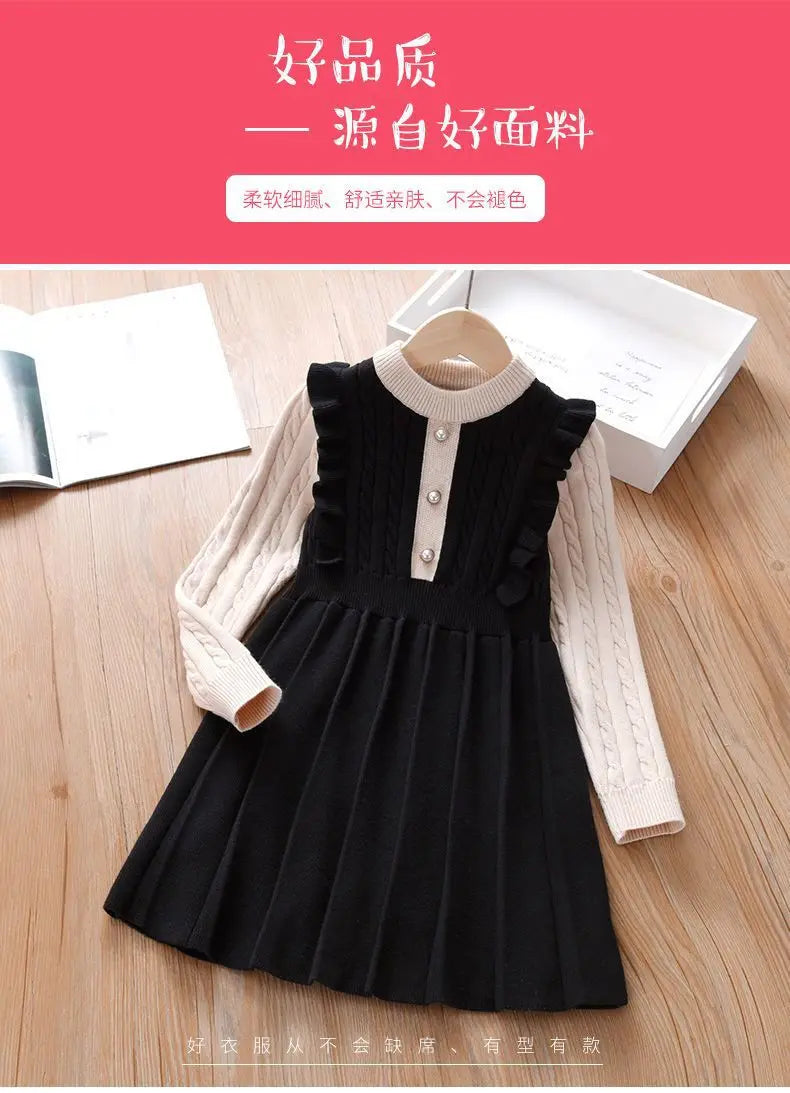 2023 Autumn winter Teenagers Girls Kids button Knit Sweater Dresses Princess clothes new year Christmas 4 5 6 7 8 9 10 11 year