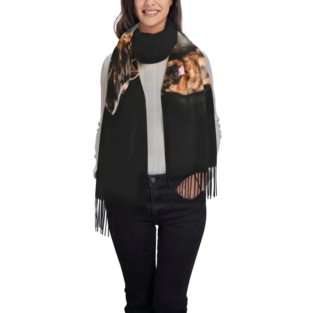 German Shepherd Courage Scarf Wrap Women Long Winter Fall Warm Tassel Shawl Unisex Alsatian Wolf Dog Lover Scarves