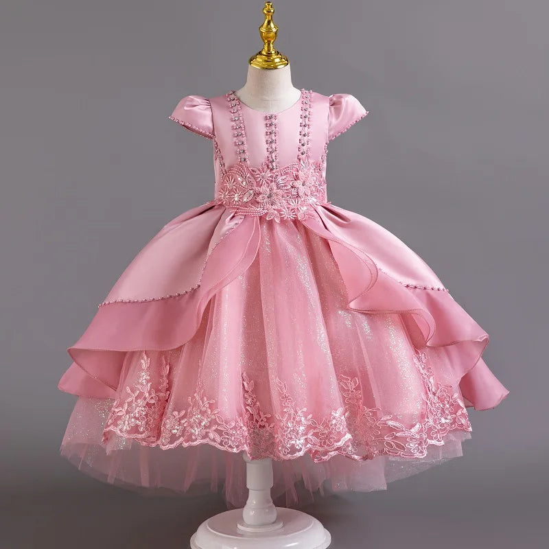 New High quality baby lace princess dress for girl elegant birthday party trailing dress Baby girl's christmas clothes 3-12yrs