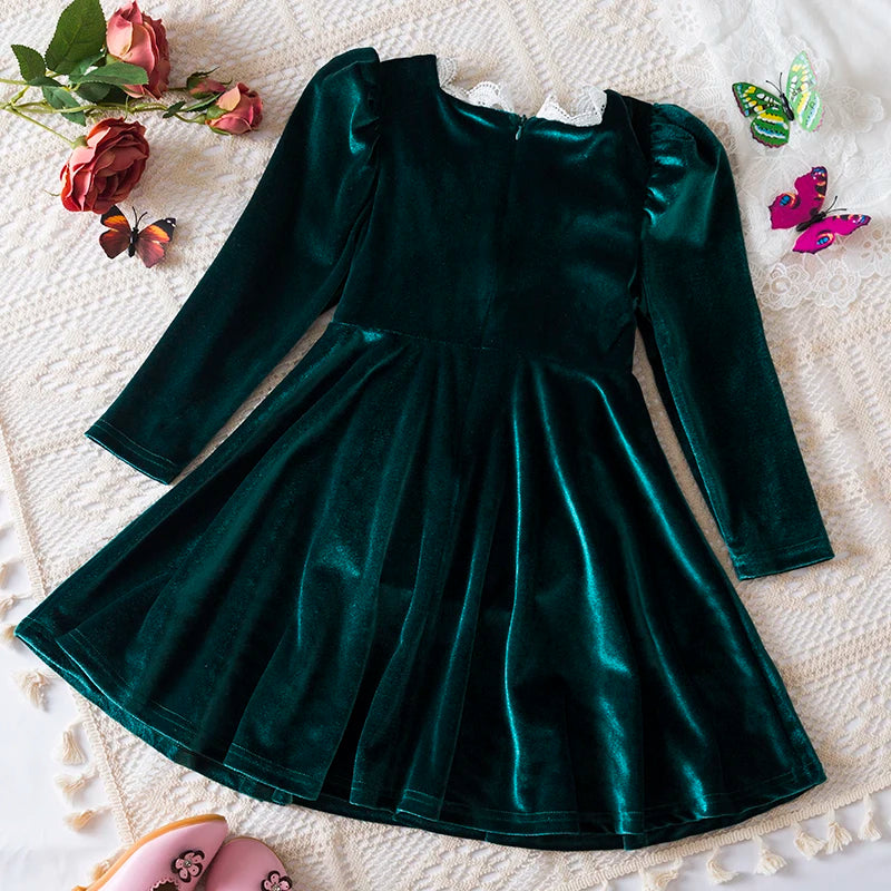 Sequin Girls Princess Party Dresses for 3-8 Yrs Kids Birthday Wedding Evening Prom Gown Spring Fall Long Sleeve Children's Dress