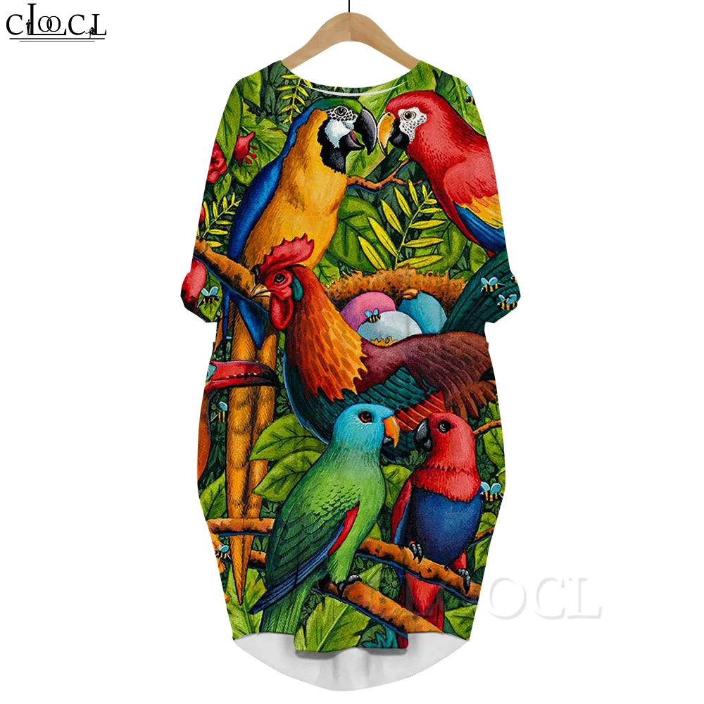CLOOCL 2022 New Fashion Golden Lion Printed Dress Animal Long-sleeve Pockets Dress Party Dresses Female Clothes Harajuku Style