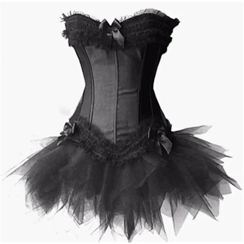 Women plus size satin lace up burlesque corset tutu skirt dress Halloween costume