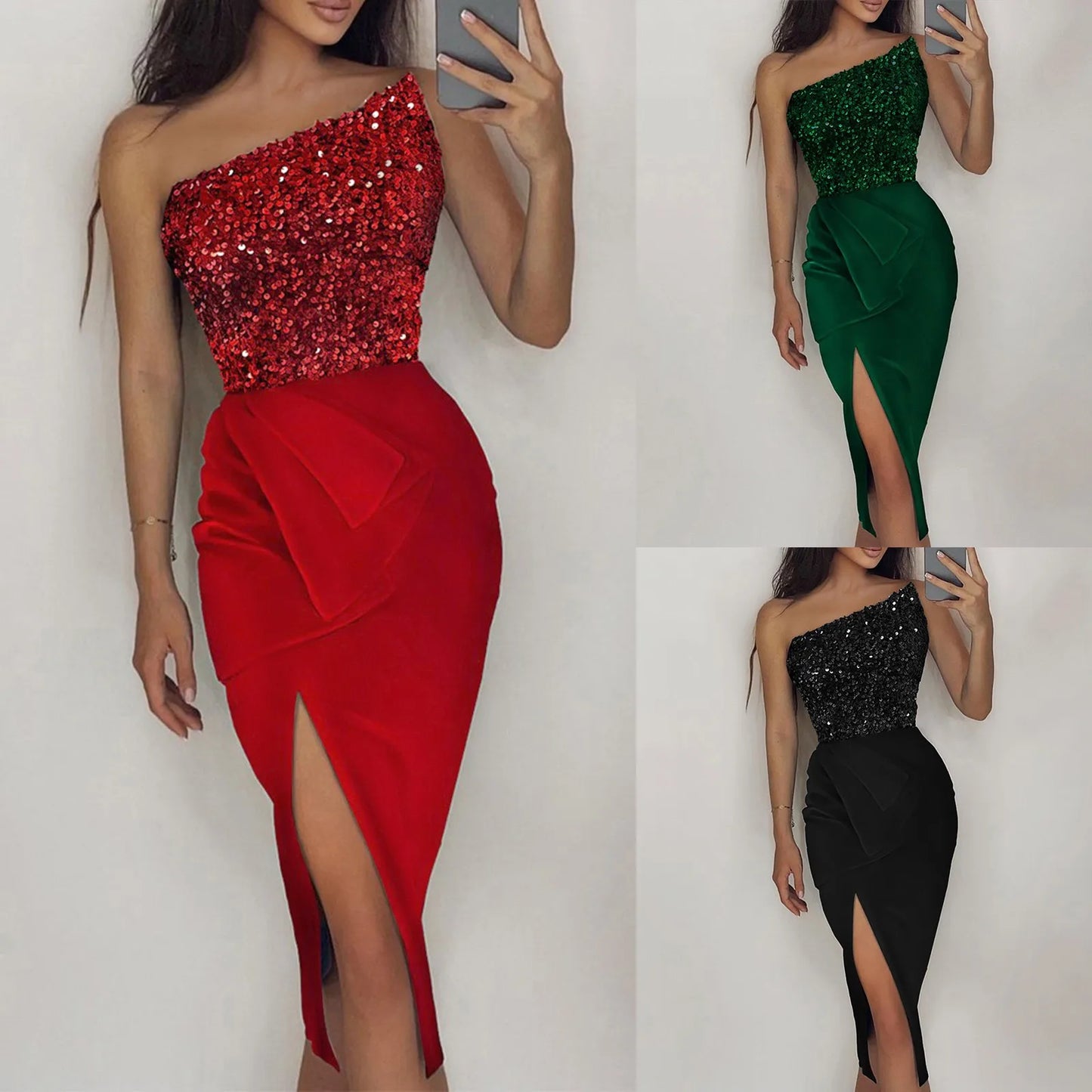 Dresses For Women 2024 Ladies Autumn Winter Sleeveless Stitching Glitter Sparkly Sequin Dress Cocktail Evening Party Dress