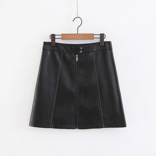 Ins Overskirt For Women High Waist Bright Line Zipper Hong Kong Style Black Hip Wrap Pu Leather Skirt Plus Size Good Quality