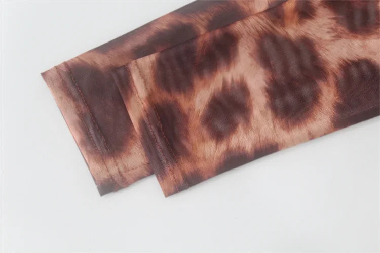 Ahagaga Fashion Club Leopard Printed Sexy Women Bodysuits Casual O-neck Slim Sheath Rompers T Shirts Streetwear Full Sleeve Tops