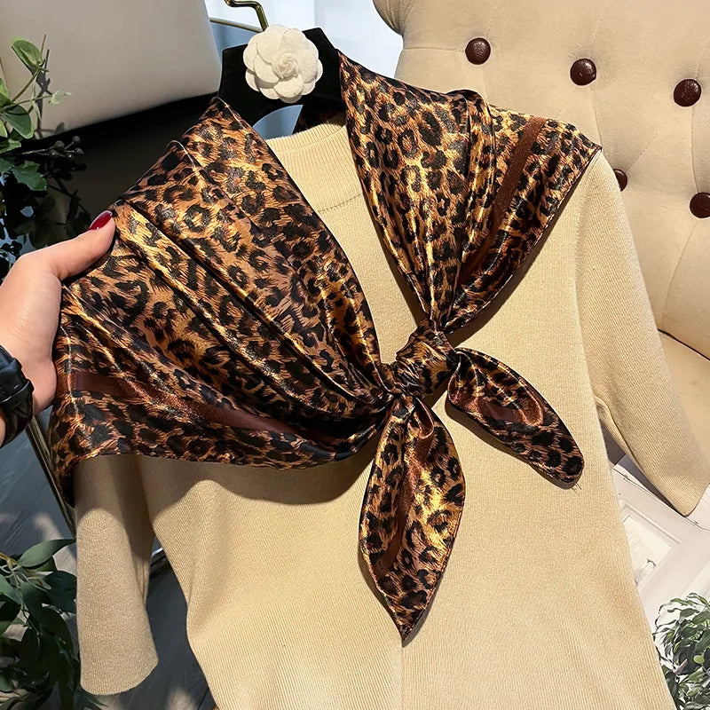 2024 New Luxury Brand Leopard Print Headband Scarf Women Fashion Silk Satin Hijab Bandana Neckerhicef Shawl Wraps