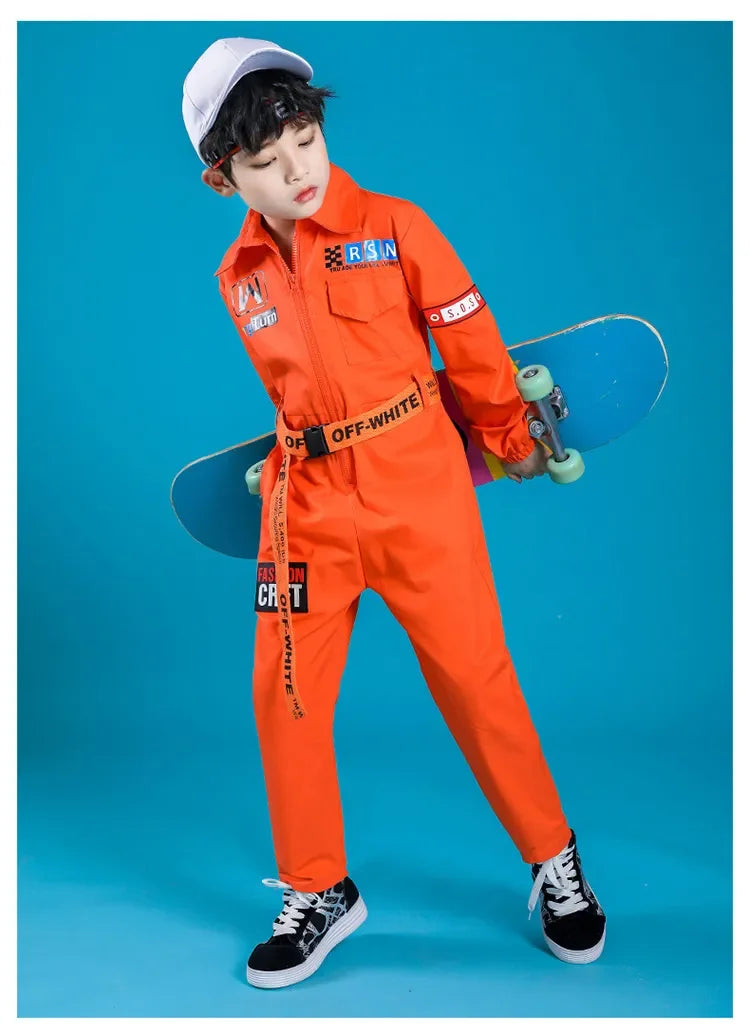 Kids Boys Girls Long Sleeve Casual Jumpsuit Cargo Pant Children Teenager Streetwear Hip Hop Playsuits Dance Stage Show Clothing