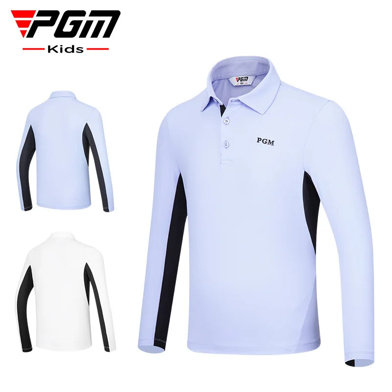 PGM Children's Golf Long Sleeve T-shirt Golf Wear for Kids Boys Shirts Soft Lapel Design Fashion Leisure Sports Top YF542