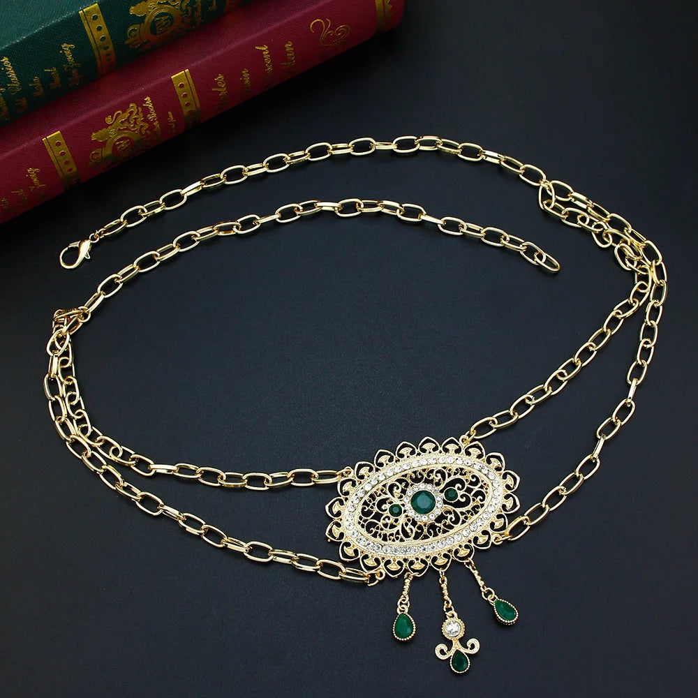 Sunspicems Casual Arabic Abaya Caftan Waist Chain Gold Color Tassel Pendant Morocco Belt Kids Body Jewelry Bride Waist Chain