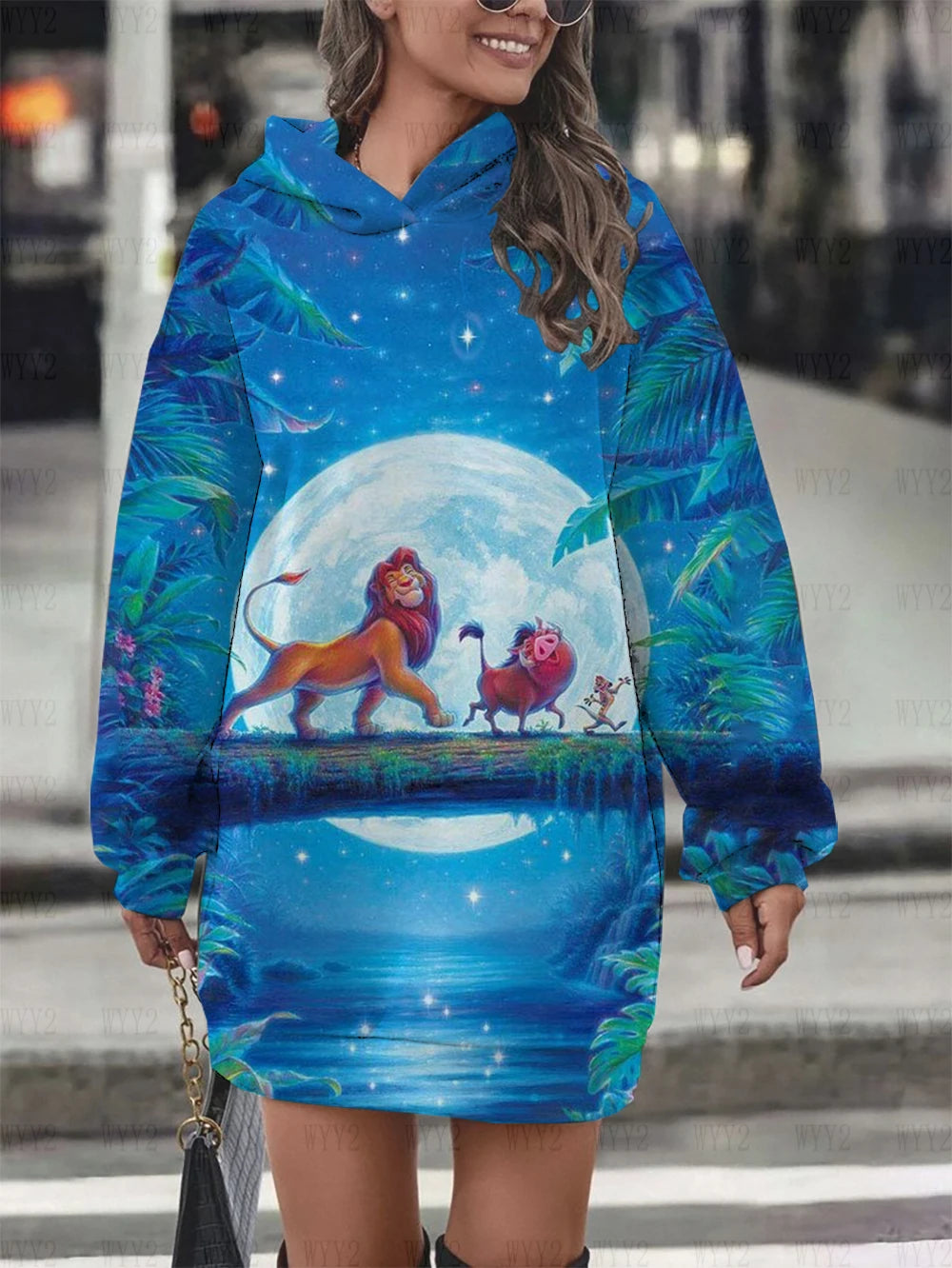New Lion King Simba Hoodie Dress Sweatshirt Fashion Disney Dress Sweatshirt Dress Allover Printed Hoodie Tops for Women