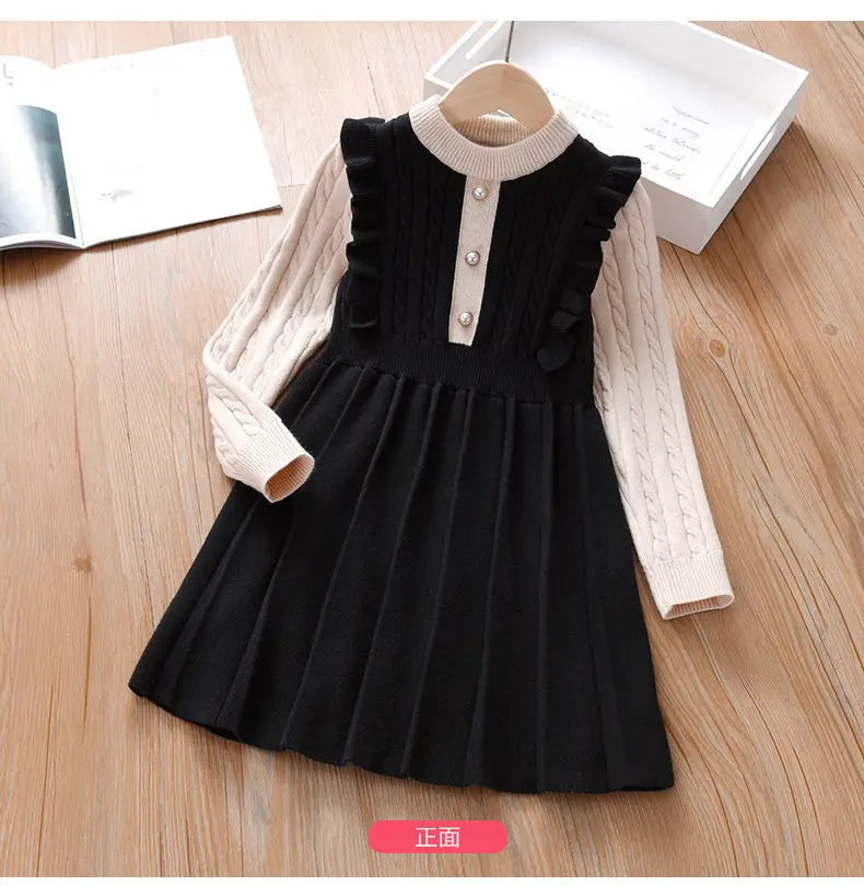 2023 Autumn winter Teenagers Girls Kids button Knit Sweater Dresses Princess clothes new year Christmas 4 5 6 7 8 9 10 11 year