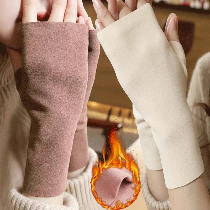 Women Soft Velvet Fingerless Gloves Half Finger TouchScreen Gloves Thin Autumn Winter Wrist Palm Protection Warm Driving Mittens