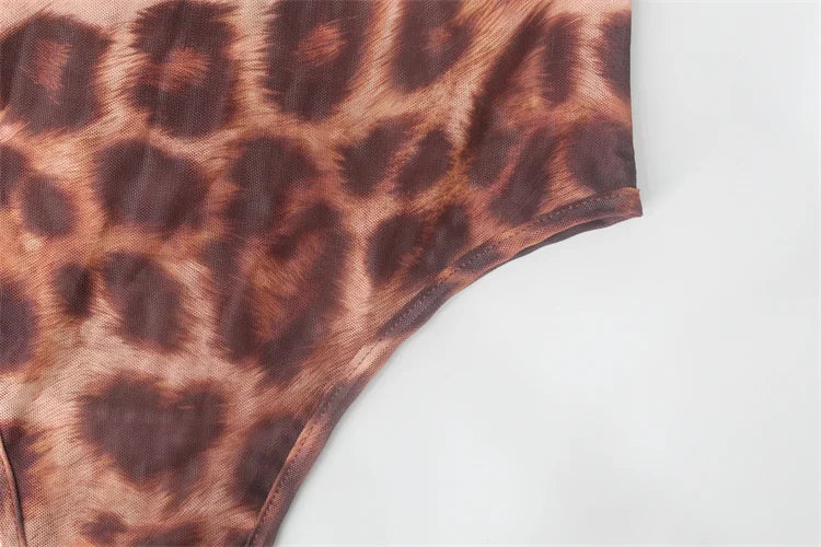 Ahagaga Fashion Club Leopard Printed Sexy Women Bodysuits Casual O-neck Slim Sheath Rompers T Shirts Streetwear Full Sleeve Tops