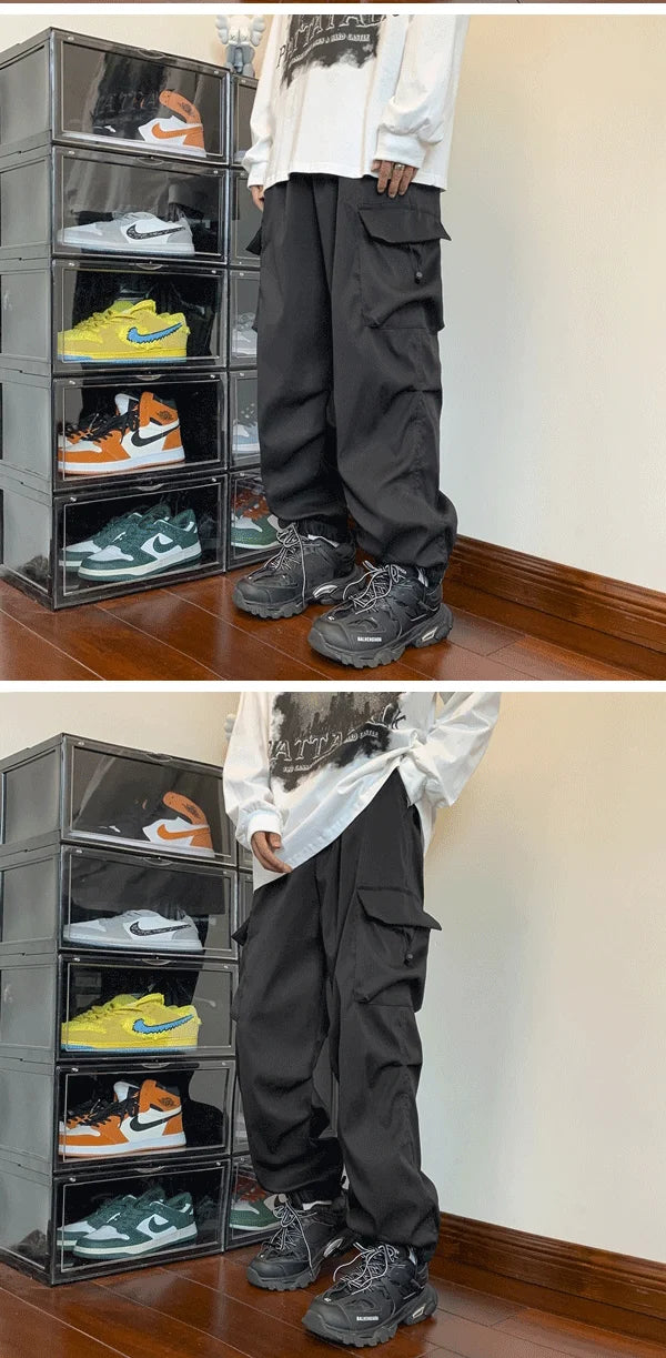 Cargo Pants Men Baggy Pleated Multi Pockets American Style Males Trousers Hip Hop Skateboard Boys High Street Autumn All-match