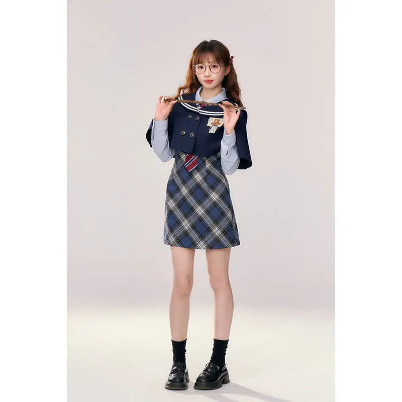 Japan School Uniforms Student Student Girl Navy Costume Cute Women Sexy Navy JK Suit Sailor Blouse Pleated Dress Set