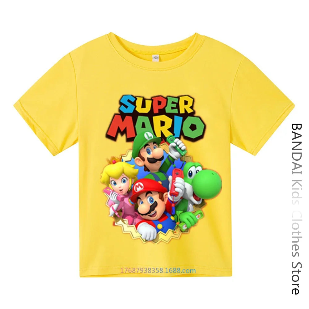 Super Mario Tshirt  Kids Fashion Baby Boy Clothes Mario Bros T-shirt Pikachu Cotton Children Tops Girls Clothing Casual Tees