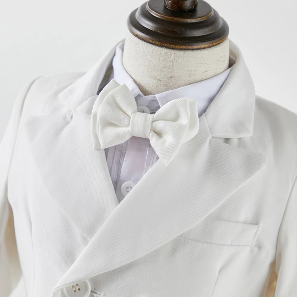 Young child Boy White Suit Baptism Birthday Party Photograph Clothes Dress Baby Jacket Straps Pants Bowtie 3PCS Eid Kids Attire