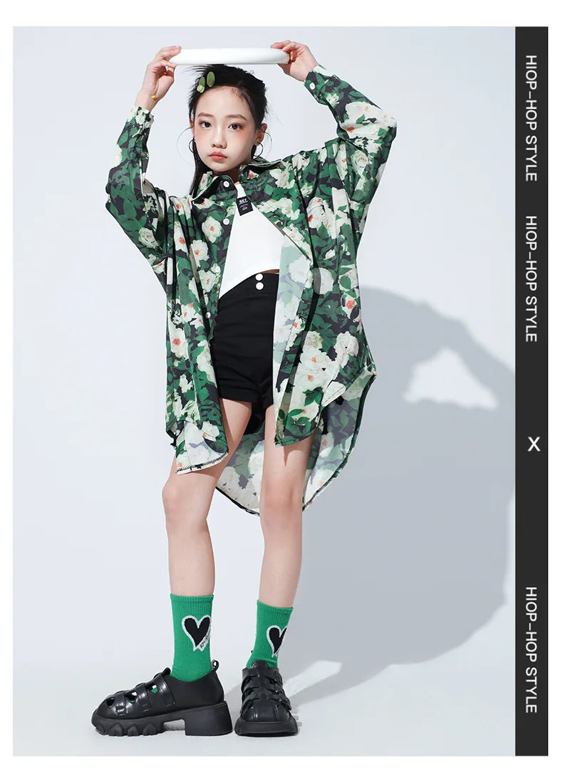 New Kids Street Dance Hip Hop Clothing Boys Girls Loose Long Sleeves Shirt Black Pants Casual Rave Clothes Teenagers Stage Wear