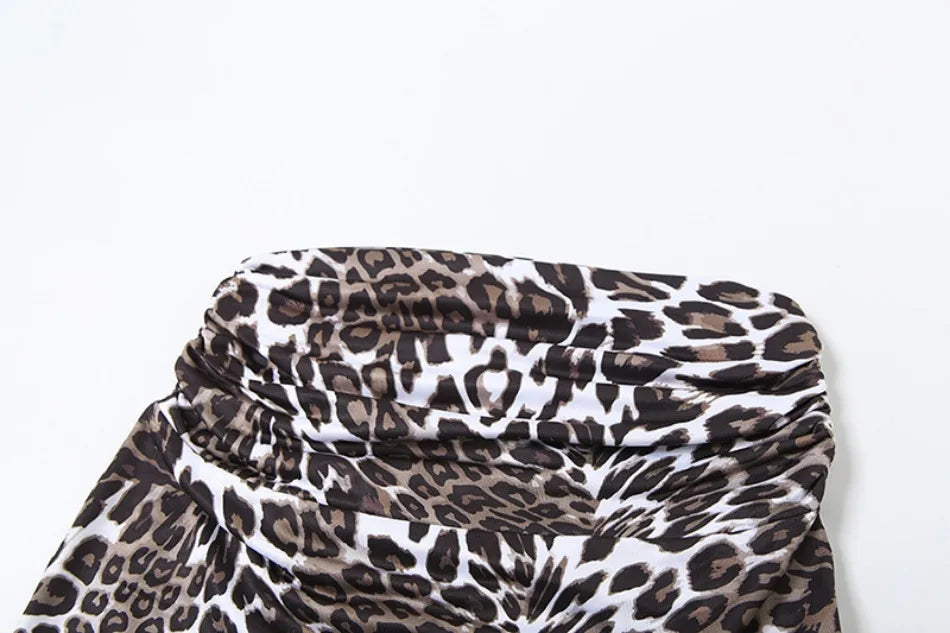 2024 Summer Women's Dress Set Elegant Sexy Backless Sleeveless Lace-up Top Slim Fit Long Skirt Leopard Print Suit Holiday Beach