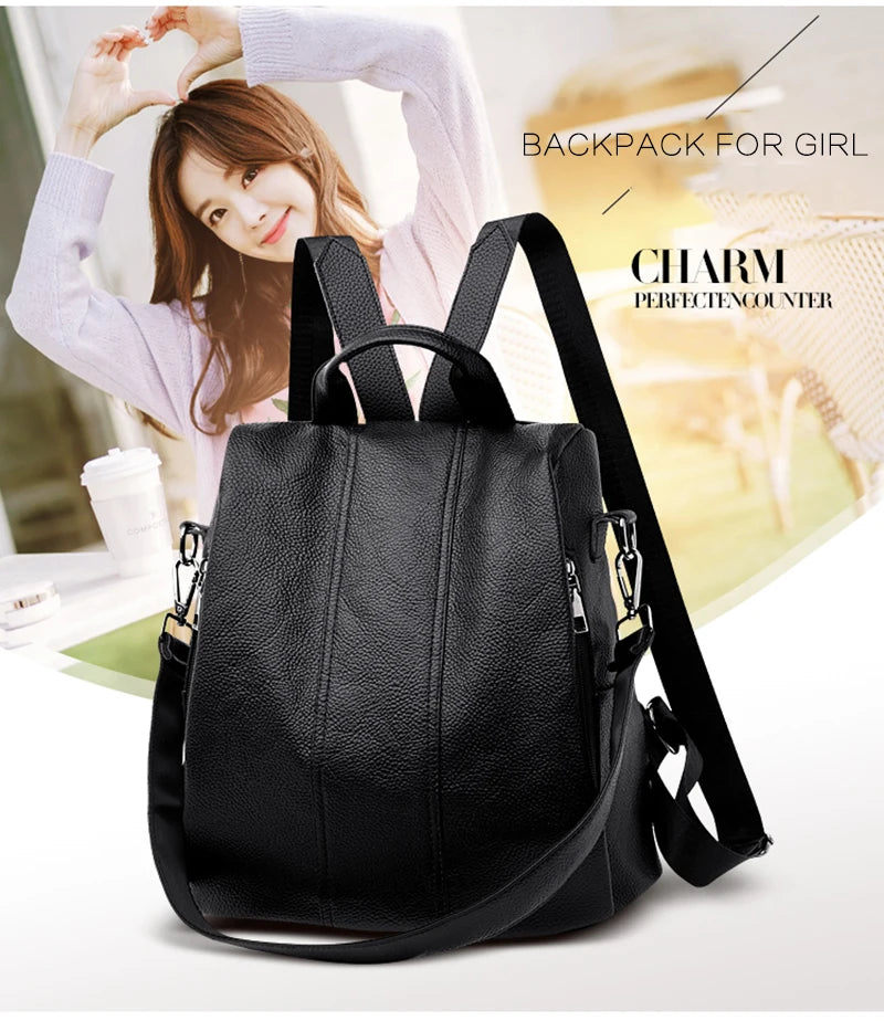 Summer White Fashion PU Leather Anti-thief Backpack Large  Volume  School Bag for Teenager Girls Multifunction Casual Sac a Dos