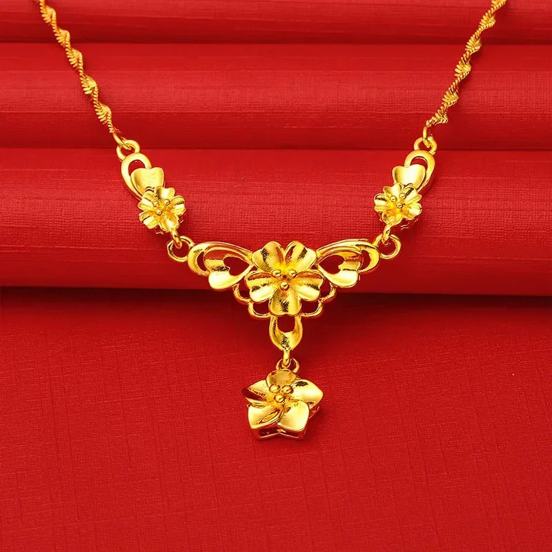Wedding Window% Plated Real 999 Gold 18ken Pig Flower Necklace Women's Bride Color Chain Women's Gif