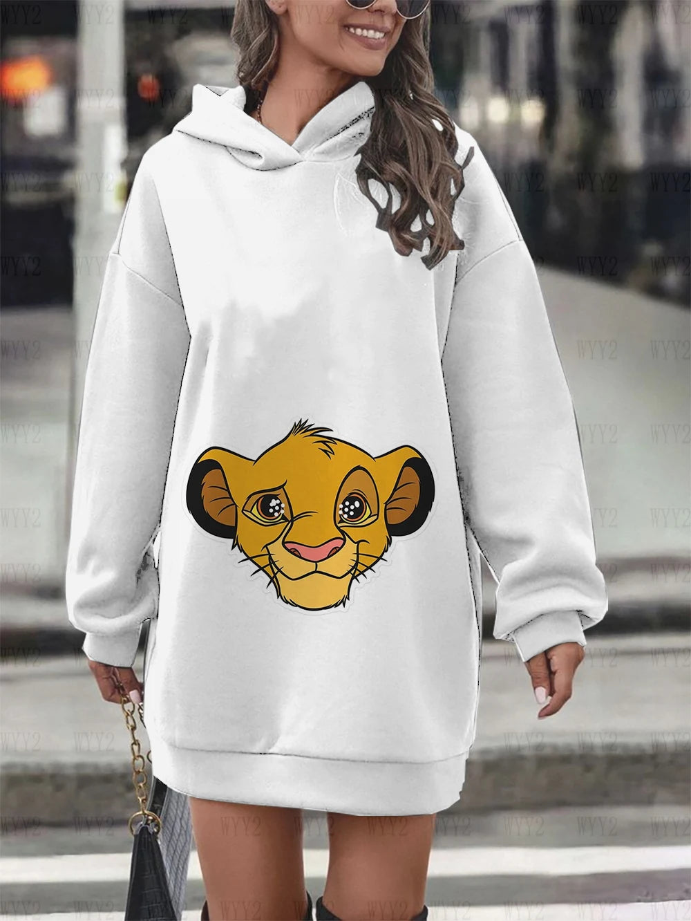 New Lion King Simba Hoodie Dress Sweatshirt Fashion Disney Dress Sweatshirt Dress Allover Printed Hoodie Tops for Women