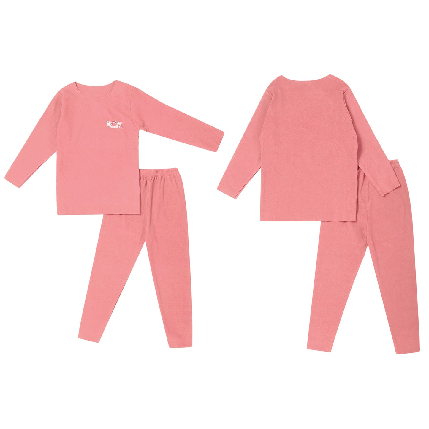 Autumn Kids Girls Boys Solid Color Thermal Underwear Set Loungewear Homewear Round Neck Long Sleeve Tops with Pants Leggings