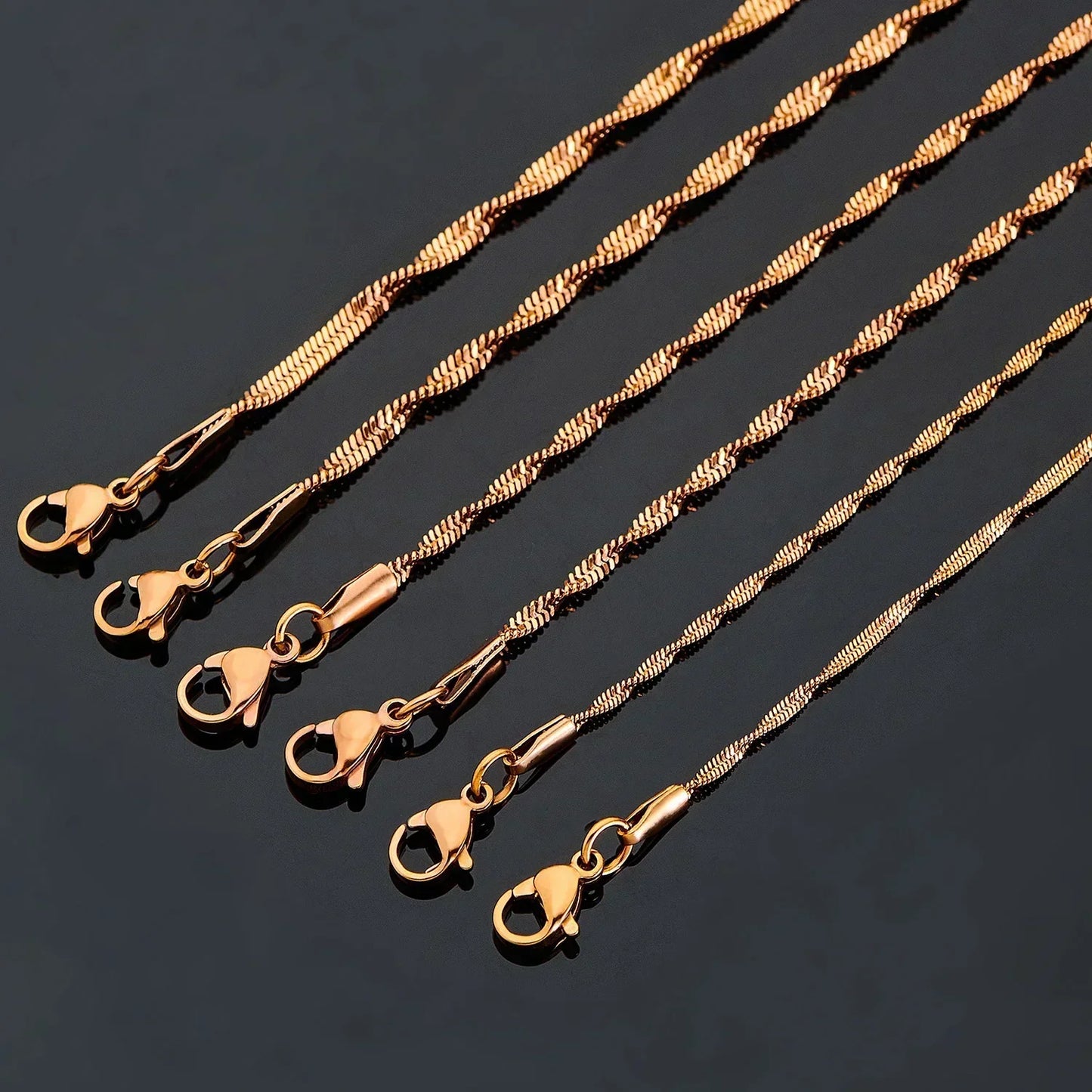 Rose Gold Color 1.5mm/2mm/2.5mm Twisted Snake Necklace Stainless Steel Chain Waterproof DIY Jewery
