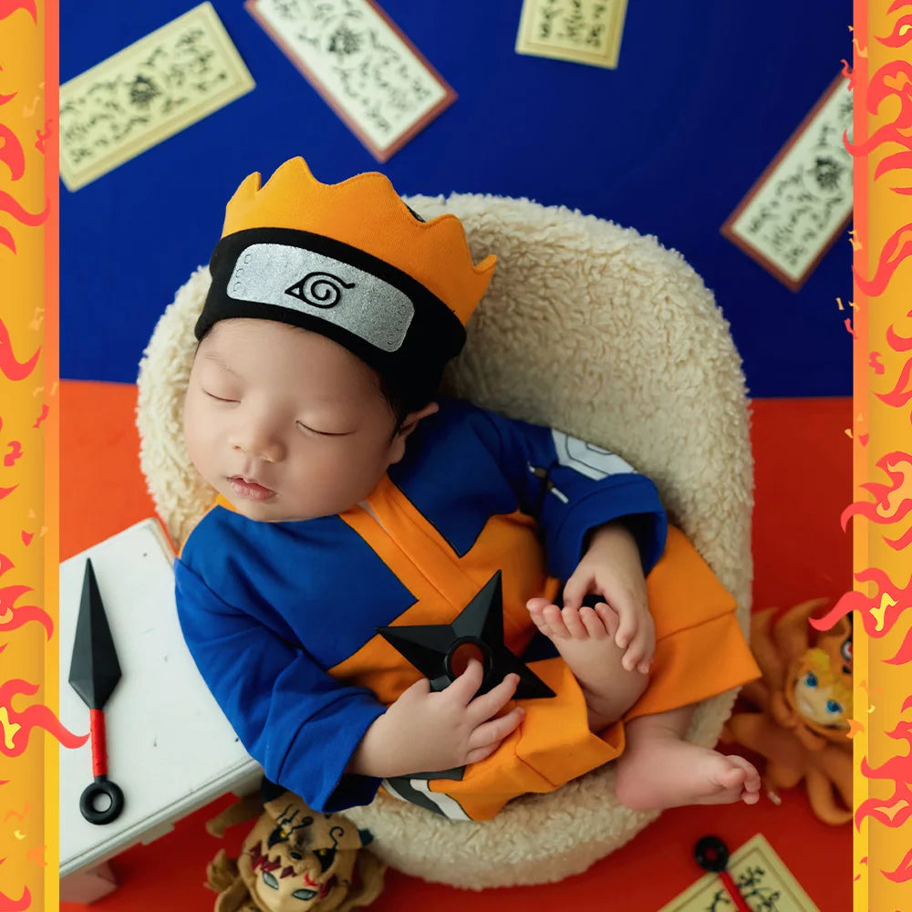 Baby Boy Newborn Photoshoot Outfits Jumpsuit Hairband 2pcs/Set Cartoon Cosplay Clothes Studio Infant Photo Costume Shooting Prop