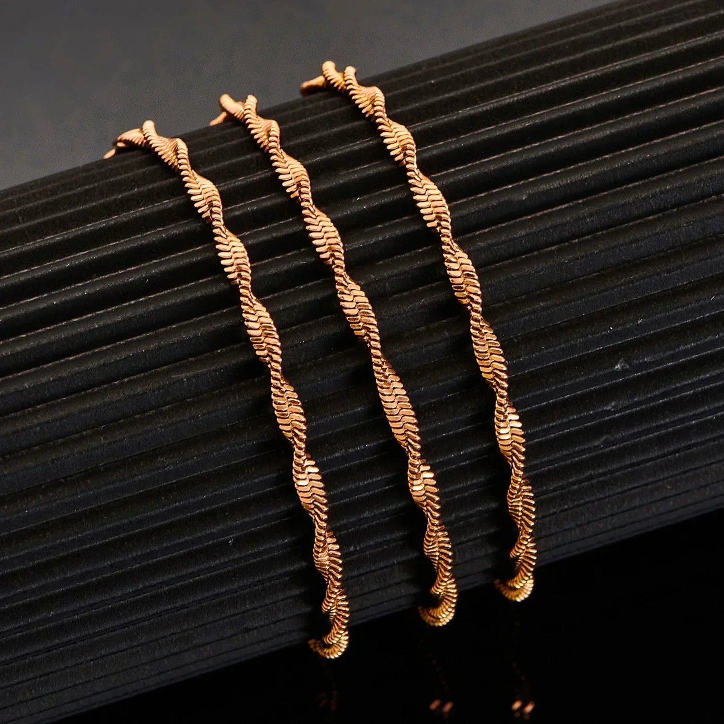 Rose Gold Color 1.5mm/2mm/2.5mm Twisted Snake Necklace Stainless Steel Chain Waterproof DIY Jewery