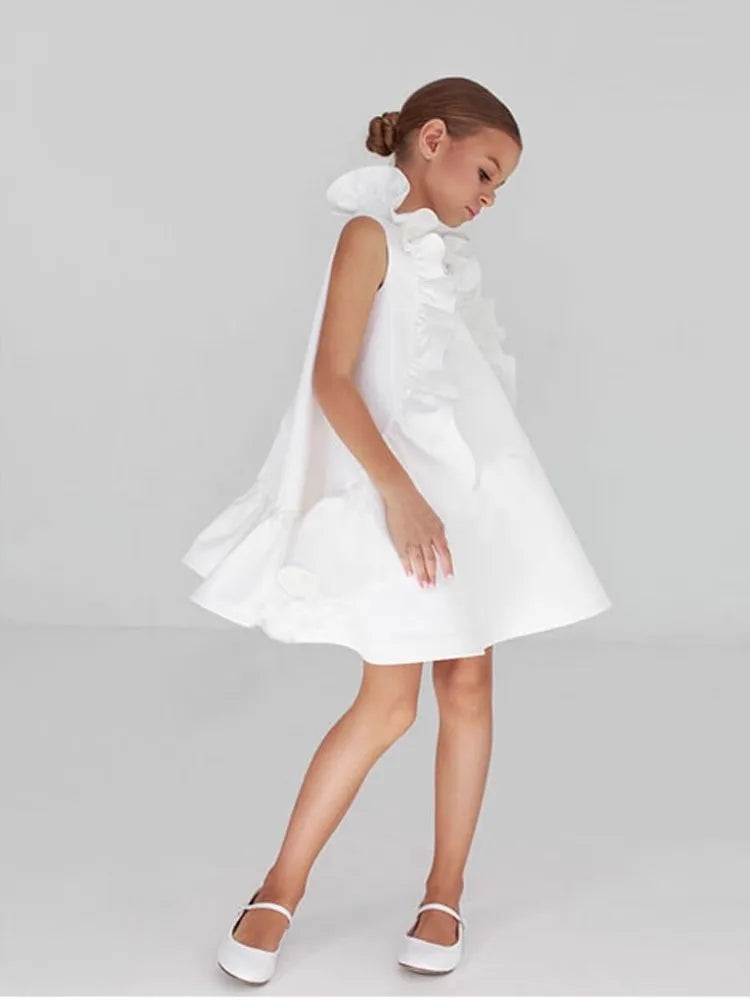Girl Summer New Dress Sleeveless Ruffles Princess Wedding Luxury Kids Fashion Clothes Brithday Show Vestidos Outfit Wz1326