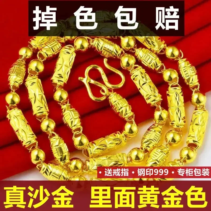 Plated 100% Pure 18K Gold Real Gold Necklace Gold Necklace Domineering Fashion Trendy 24K 999 Men's  Necklace Pendant Gifts