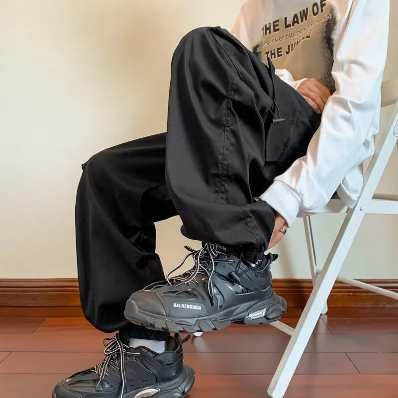 Cargo Pants Men Baggy Pleated Multi Pockets American Style Males Trousers Hip Hop Skateboard Boys High Street Autumn All-match