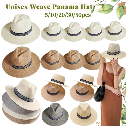 5-50Pcs Panama Hat for Man Woman Wedding Hats Guests Beach Sun Hats Weave Fedora Hat Havana Party Favor Jazz Hat Bridal Shower