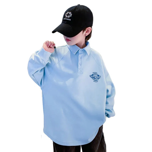 Spring Autumn Kids Long Sleeve Polo Shirt for Boy Cotton Polo Collar Tee Tops T-shirt 14 12 10 8 To 6 Year Old Boy Wear Clothes