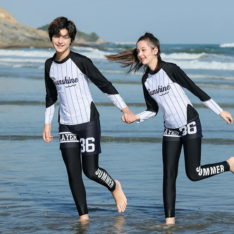 2022 Girls Boys Rashguard Wetsuit Diving Suit 3 Pcs Swimsuit Sports Long-sleeve Pants Surfing Big Children Sunscreen Swimwear