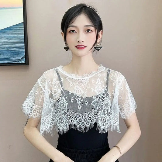 Air-conditioned Room Shawl Lace Lace Shawl White Black Blouse Shoulders Scarf Fake Collar Spring Autumn