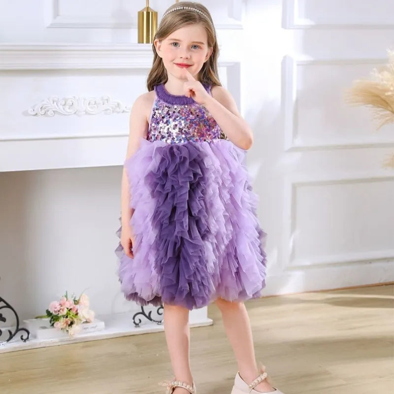 Fashion Baby Girl Princess Sequins Layered Tutu Dress Sleeveless Infant Toddler Tulle Vestido Party Birthday Baby Clothes 1-12Y