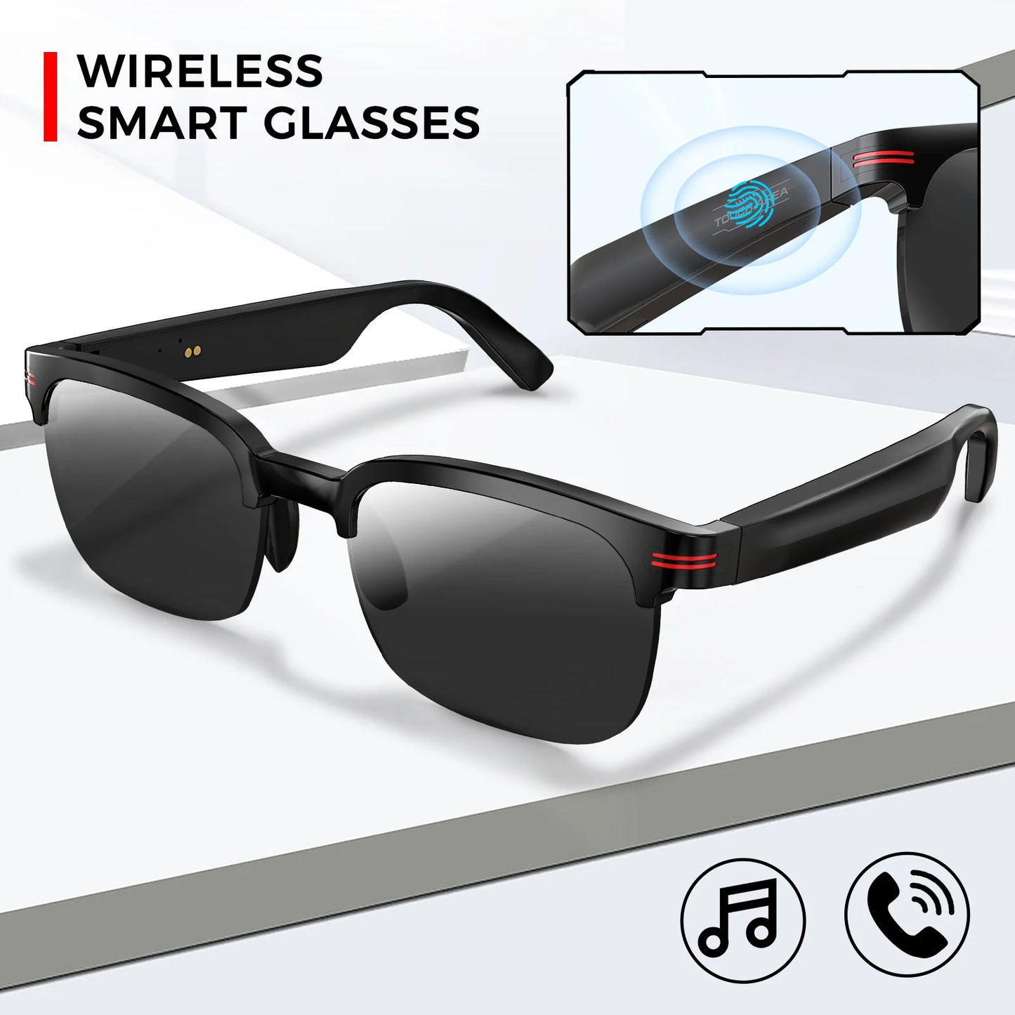 EIGIIS New GS200 Smart Glasses Wireless Call Music Playback Half Frame Sunglasses With Blue Light UV Protection IP67 Waterproof