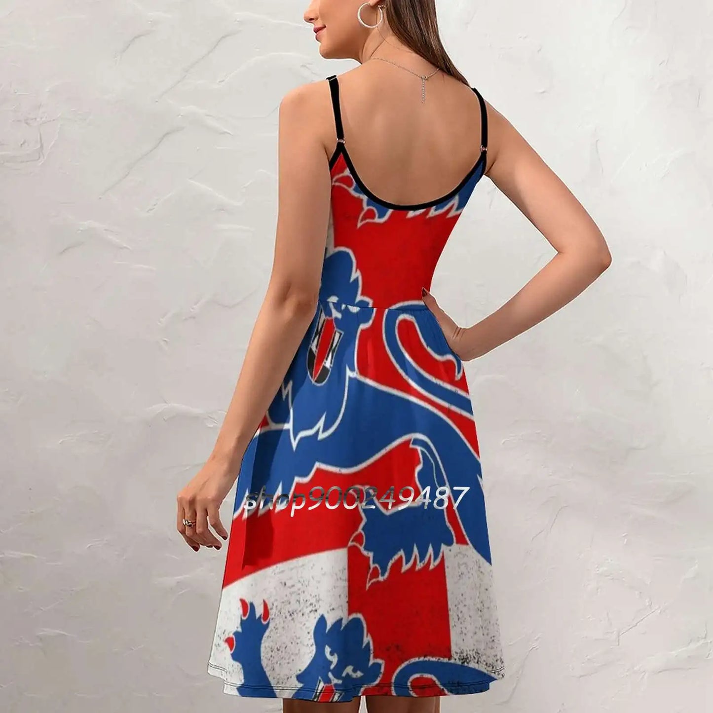 England Flag Three Lions Square Neck Dress Cute Loose Print Dresses Elegant Beach Party Dress England Football Soccer St George