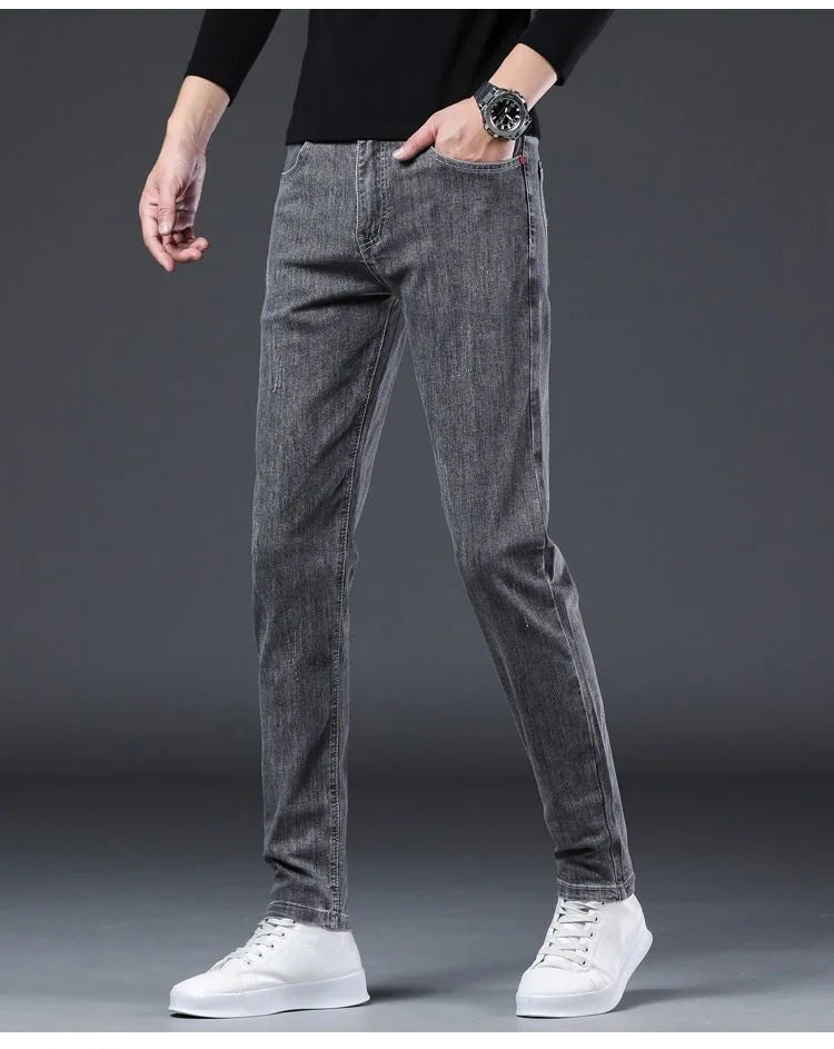 2024 Winter New Fashion Plus Fleece Thick Warm Jeans Men's Casual Relaxed Comfortable Stretch High Quality Plus-Size Pants 28-36