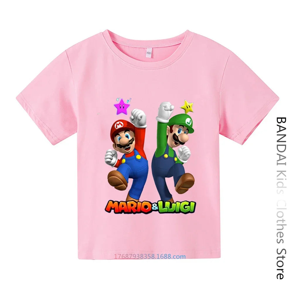 Super Mario Tshirt  Kids Fashion Baby Boy Clothes Mario Bros T-shirt Pikachu Cotton Children Tops Girls Clothing Casual Tees