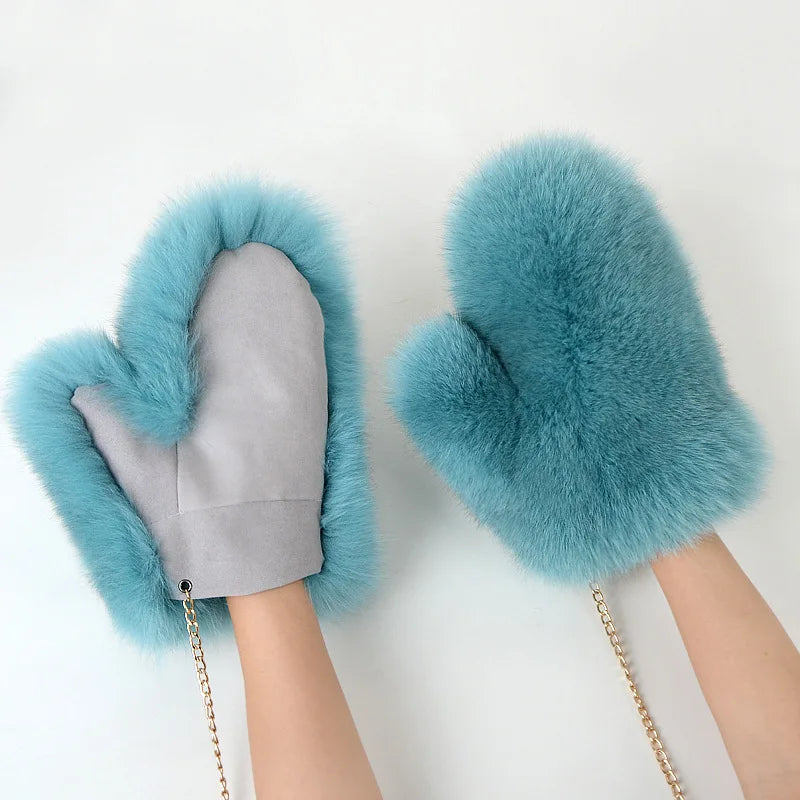 2024 New Brand Winter Women Natural Real Fox Fur Gloves Warm 100% Genuine Fox Fur Mittens Girl Fashion Luxur Real Fox Fur Glove