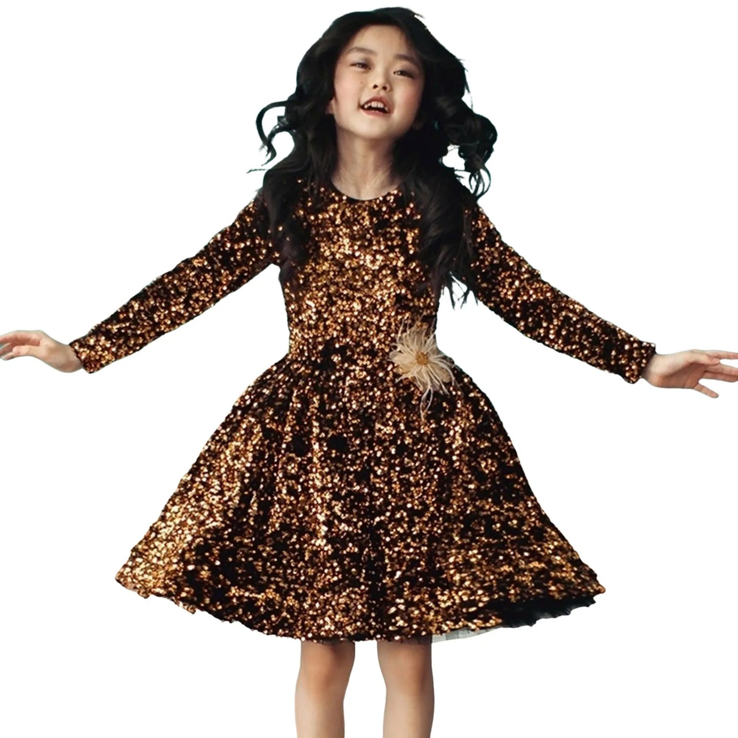 Baby Girls Sequins Formal Dress Long Sleeve Infant Toddler Child Vestidos Party Birthday Carnival Party Children Clothes 1-11Y