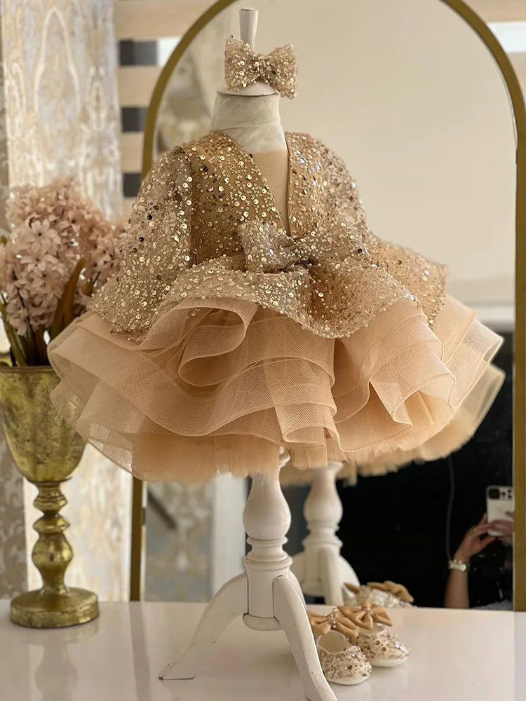 Elegant socialite girl dress sequin birthday dance party gorgeous dress  graduation banquet evening dress  girls clothing