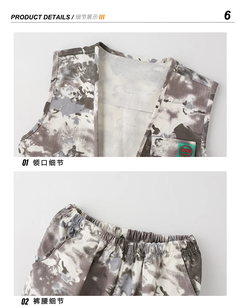 Modern Hip Hop Dance Clothes Kids Costume Camouflage Vest Pants Girls Long Sleeves Suit Boys Street Dance Outfit Rave Wear L9730