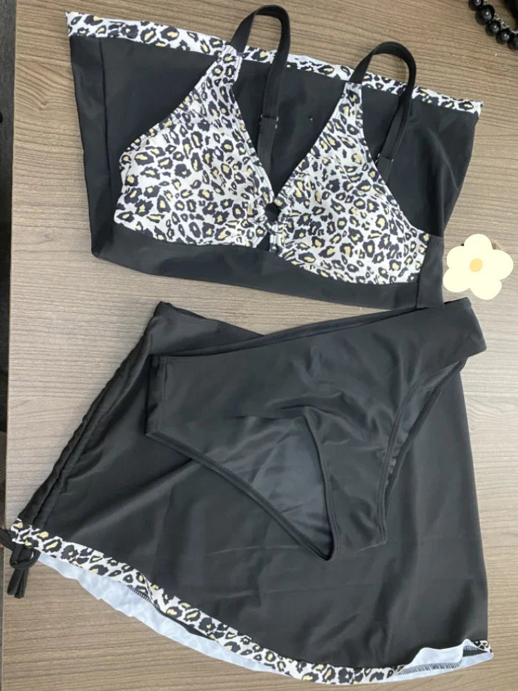 New Leopard Plus Size Swimwear V Neck Tankini Swimsuit Women Tummy Control Bathing Suit 2024 Mujer Beachwear Large SwimwearXXL