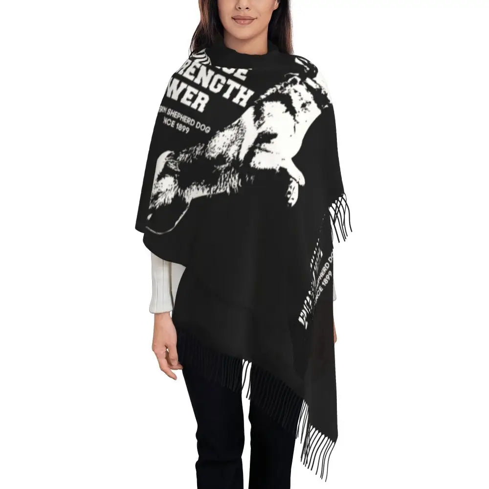 German Shepherd Courage Scarf Wrap Women Long Winter Fall Warm Tassel Shawl Unisex Alsatian Wolf Dog Lover Scarves