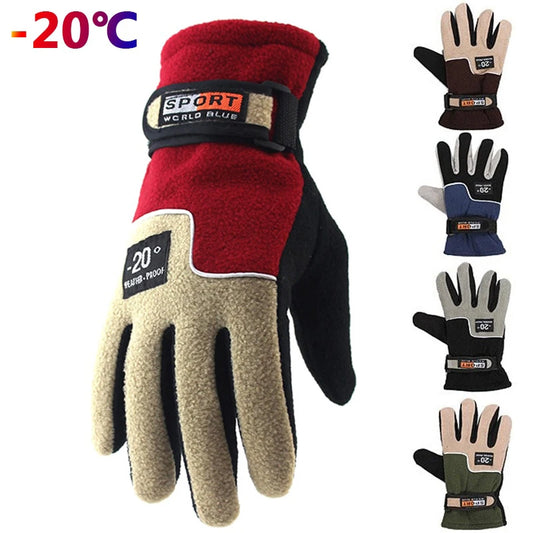 -20℃ Winter Warm Fleece Gloves Men Thermal Cycling Snow Thick Gloves Polar Fleece Mittens For Male Snow Sports Windproof Gloves